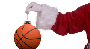 Santa Claus with basketball ornament
